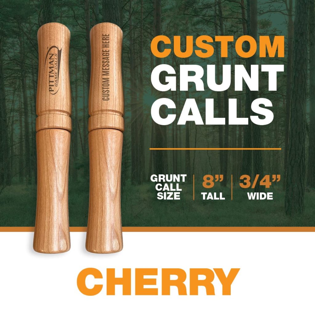 Cherry BBD Grunt Tube with Pittman Game Calls logo and custom text engraving