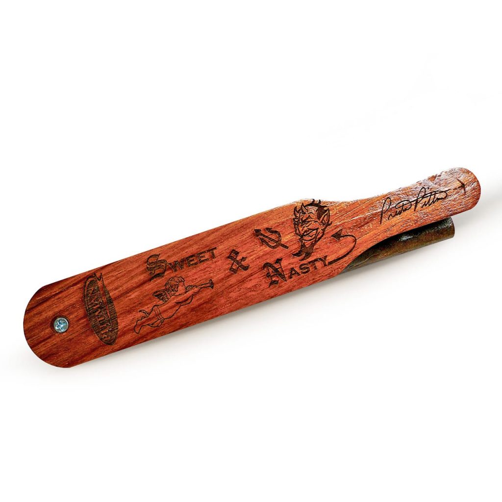 Preston’s Sweet & Nasty boat paddle turkey call with bubinga wood lid
