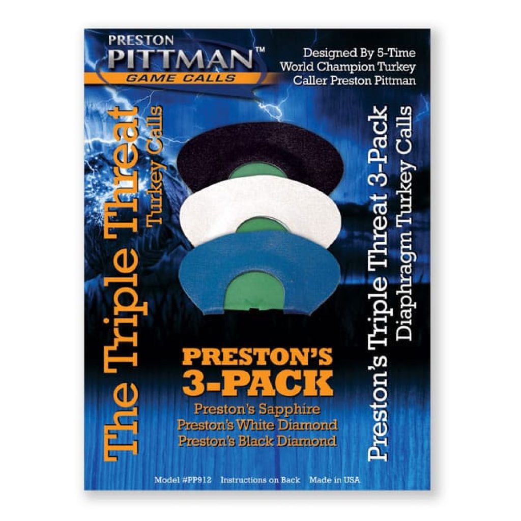 Preston’s Triple Threat Combo diaphragm pack with Black Diamond, White Diamond, and Sapphire calls